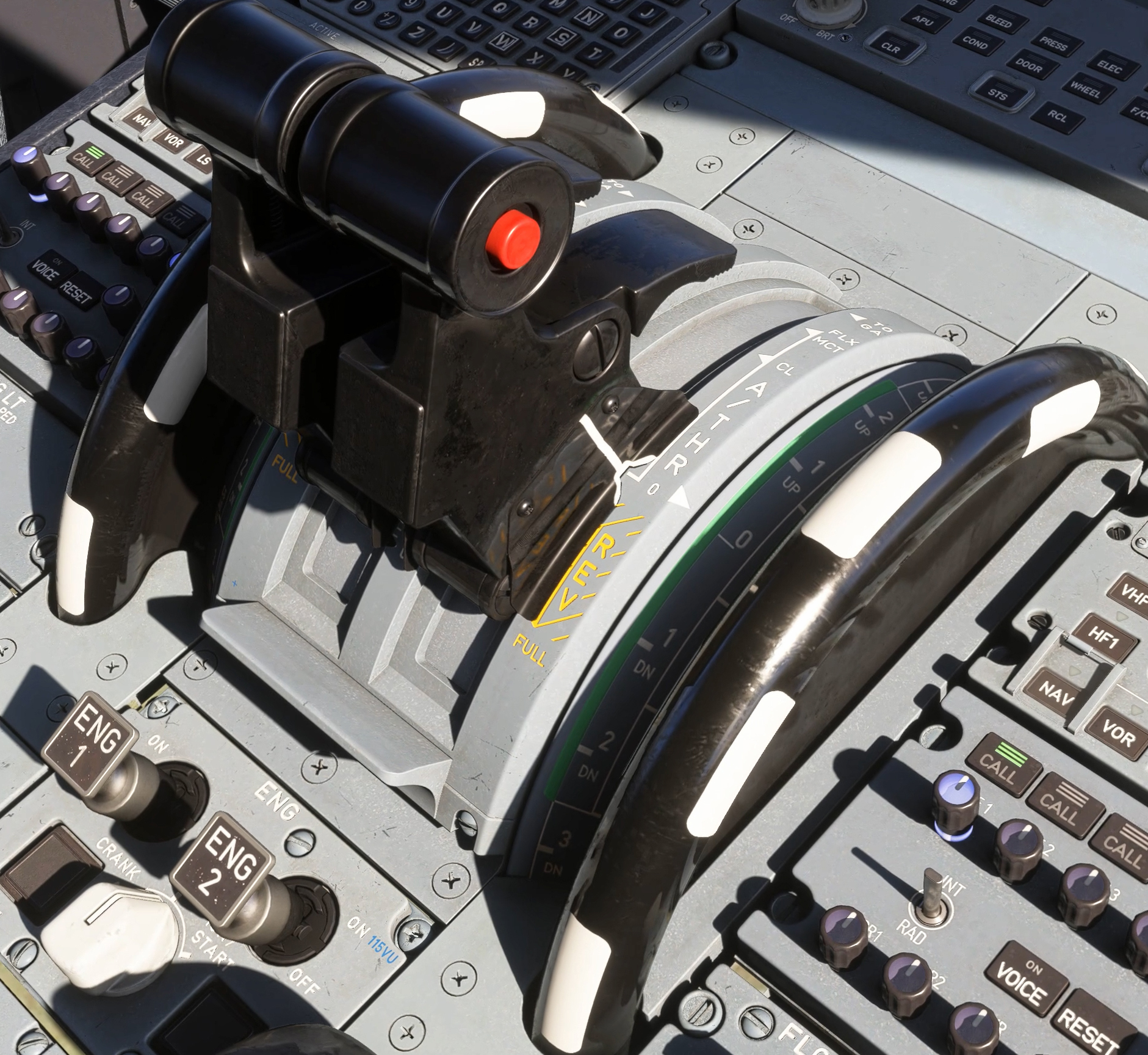 Original Fenix thrust quadrant and detent scale. The photograph identifies the hardware; use the detent requested by the current procedure.