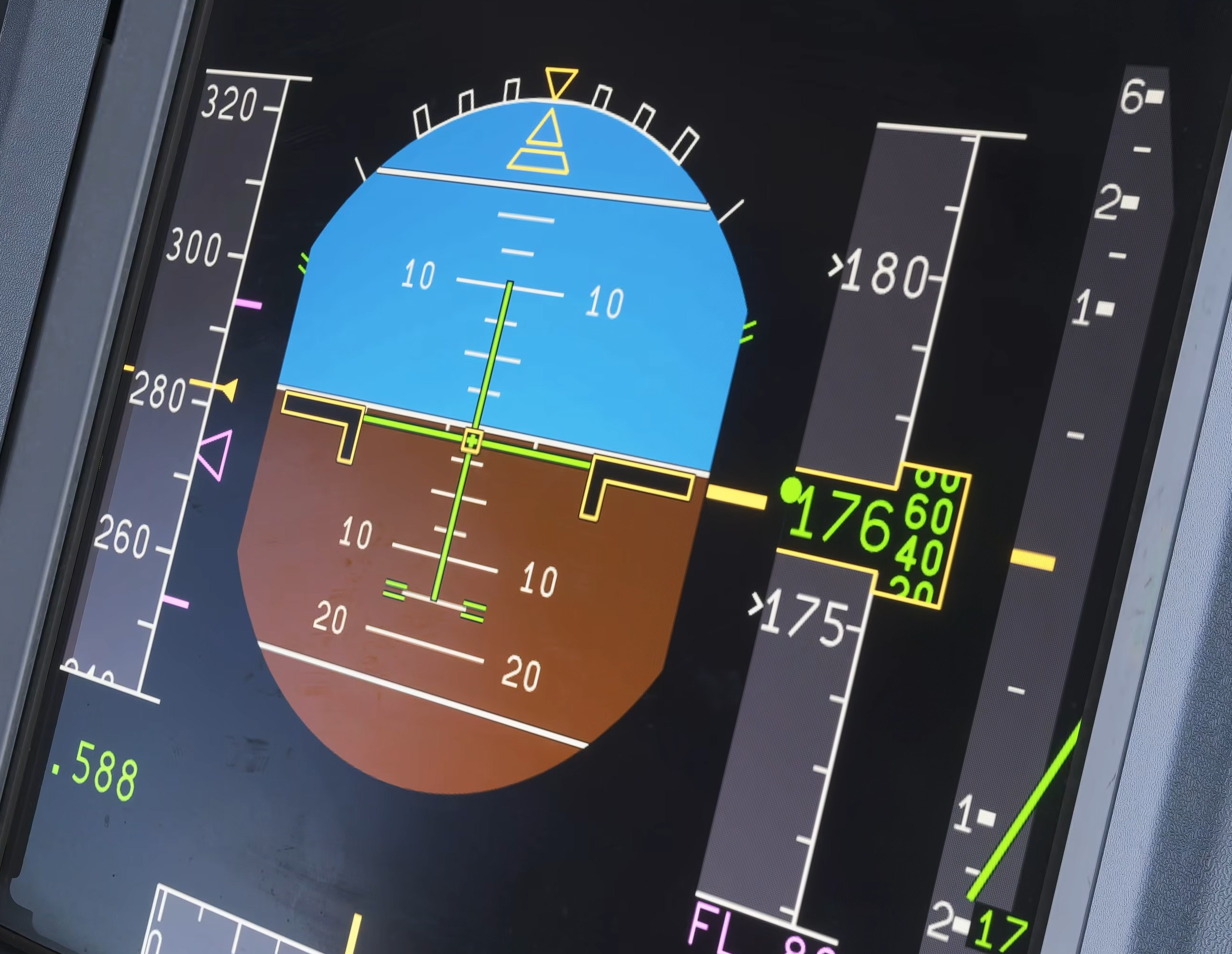Original Fenix V3 VNAV display detail. The FMA is outside this crop, so the active vertical mode cannot be identified from this image.
