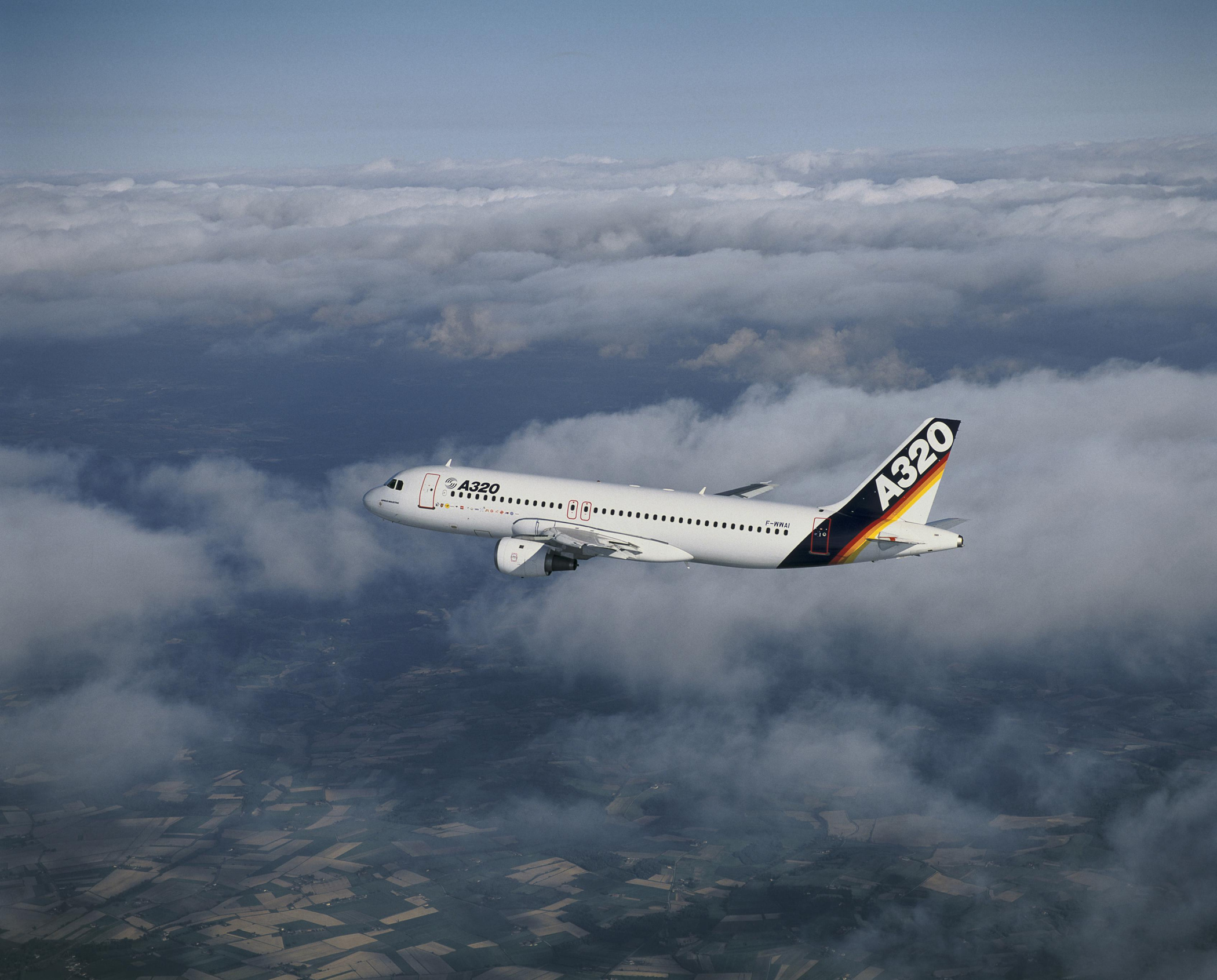 Airbus archive: A320 prototype F-WWAI. The first flight took place on 22 February 1987. Photograph: Airbus.