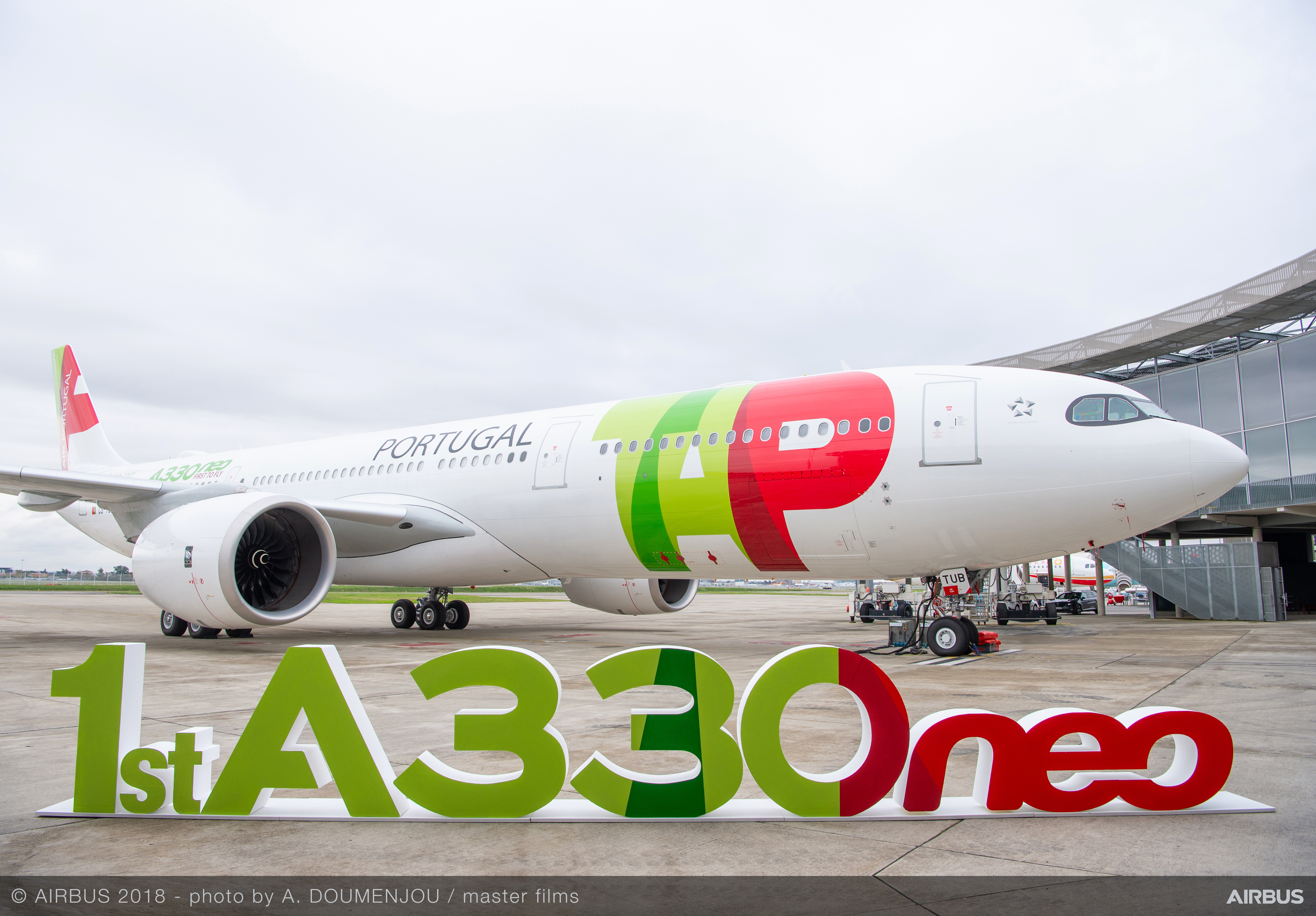TAP's first A330-900 at its November 2018 delivery event. Delivery preceded the first revenue flight.