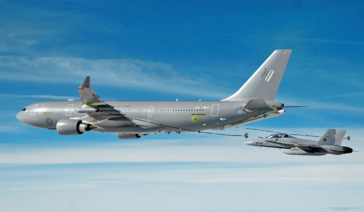 A330 Multi Role Tanker Transport imagery from the corporate archive: an example of adapting an airliner platform to a military mission.