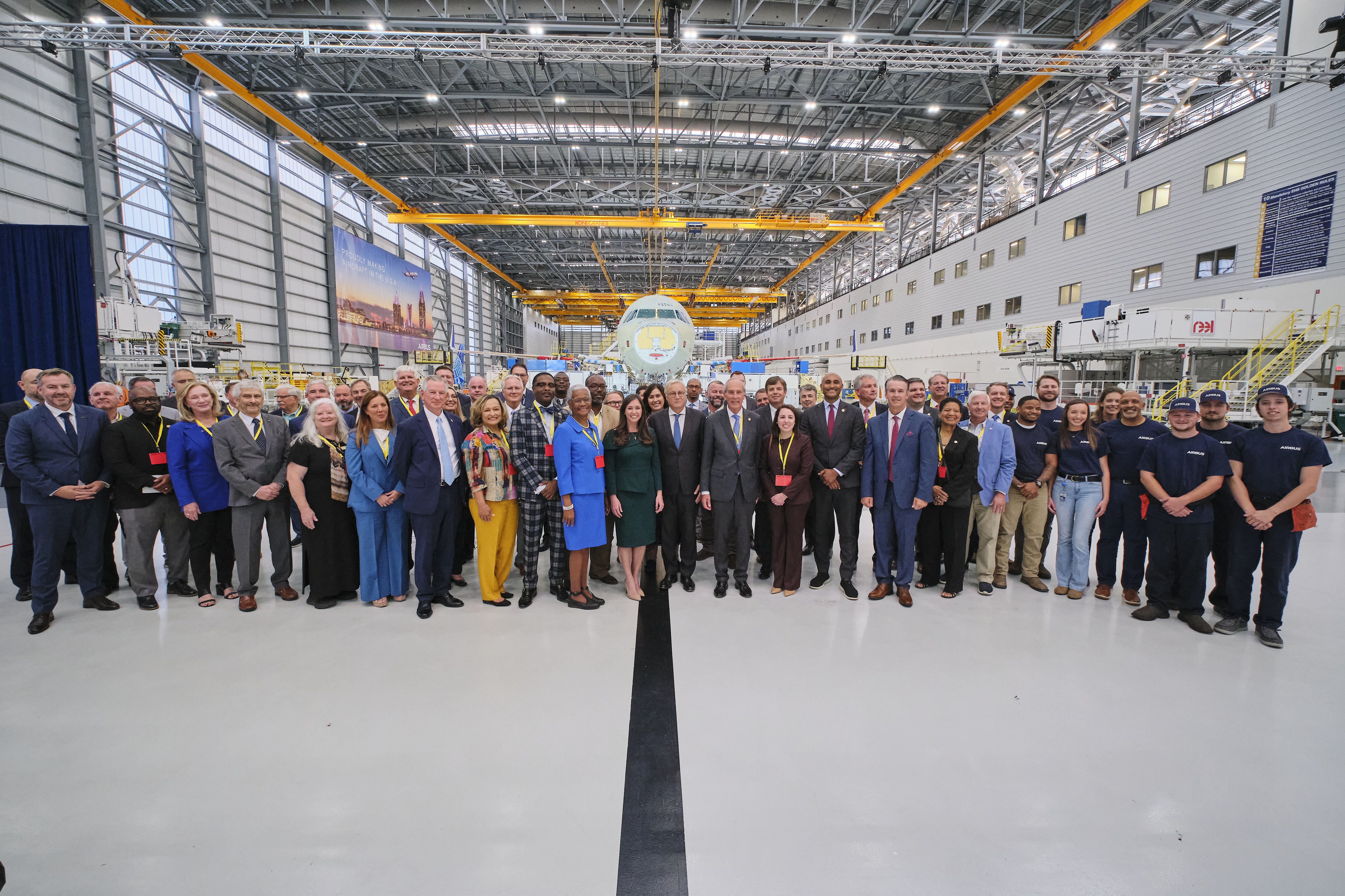The second A320 final assembly line at Mobile, inaugurated in October 2025. This is a 2025 industrial image, not a photograph of the 2015 opening.