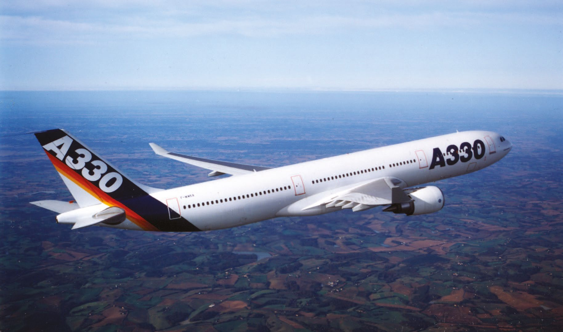 The A330 demonstrator in Airbus’s historical archive. The twin-engine airframe developed alongside the four-engine A340.