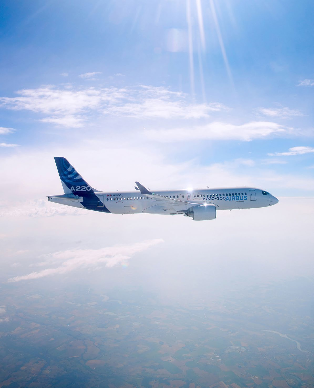 An A220-300 in Airbus’s historical brochure. The former C Series joined the Airbus portfolio in 2018; it has a different programme origin from the A320.