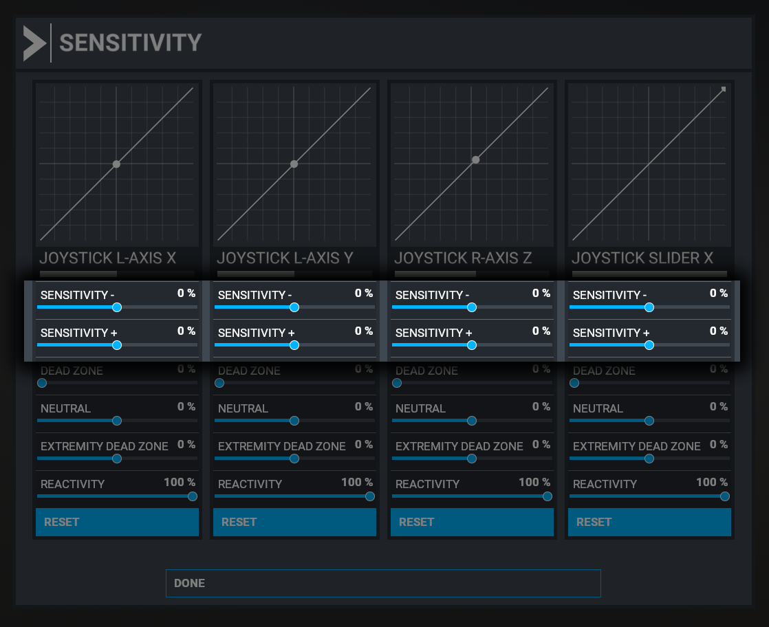 Fenix's corresponding MSFS2020 curve example. Check the selected physical axis before adjusting it.